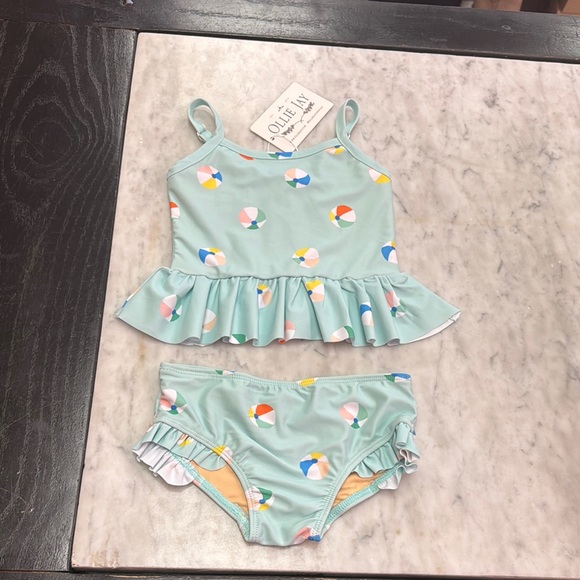 Kids Swim Bikini - Mint with Multicolor Print - Picture 1 of 2